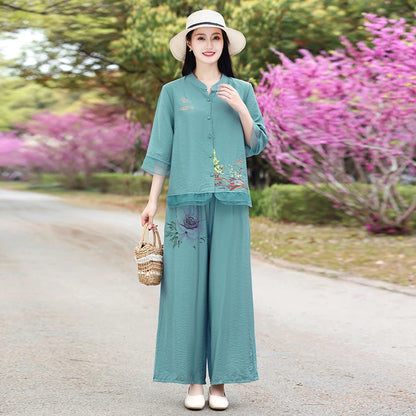 Women's Retro Cotton Hemp Jumpsuit