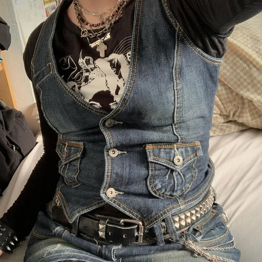 European Style Slim Denim Vest