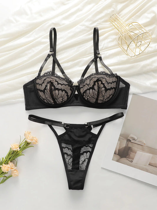 Lace Hollow 3/4 Push-Up Bra Set