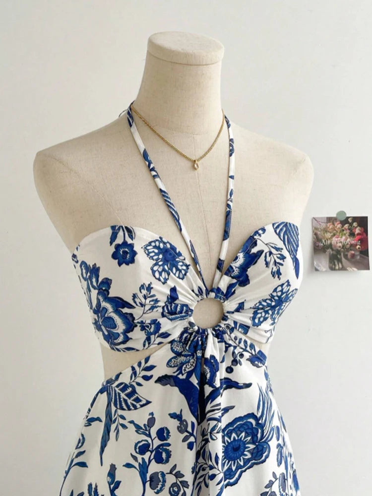 Romantic Floral Print Vacation Dress
