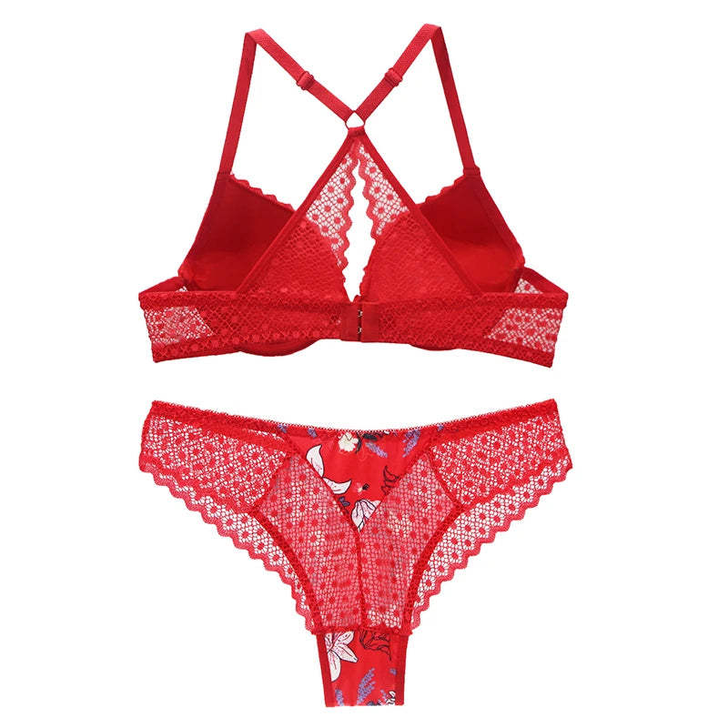 Sexy Y-Line Hollow Out Push-Up Bra Set