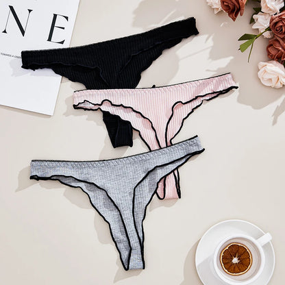 3-Piece Low-Rise Cotton Thong Set