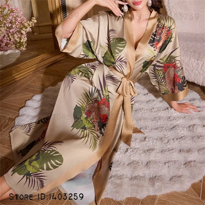 Oversized Floral Silk Kimono Robe