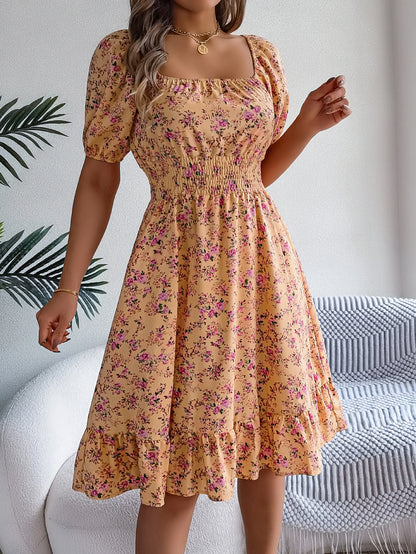 Spring Summer Floral Ruffle Dress