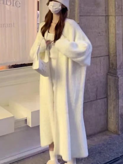 Warm Knee-Length Mink Fleece Cardigan