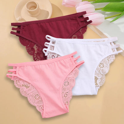 3PC Floral Lace Low-Rise Panty Set