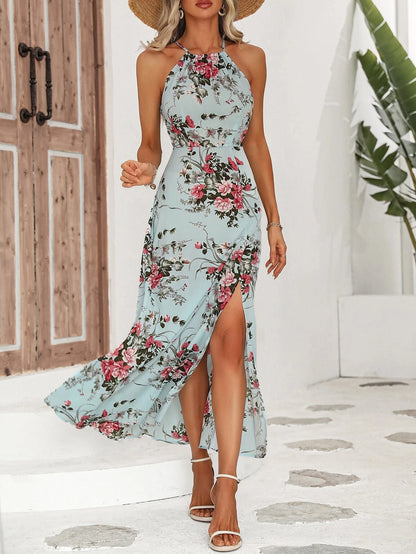 Women's Floral Halter Slit Dress