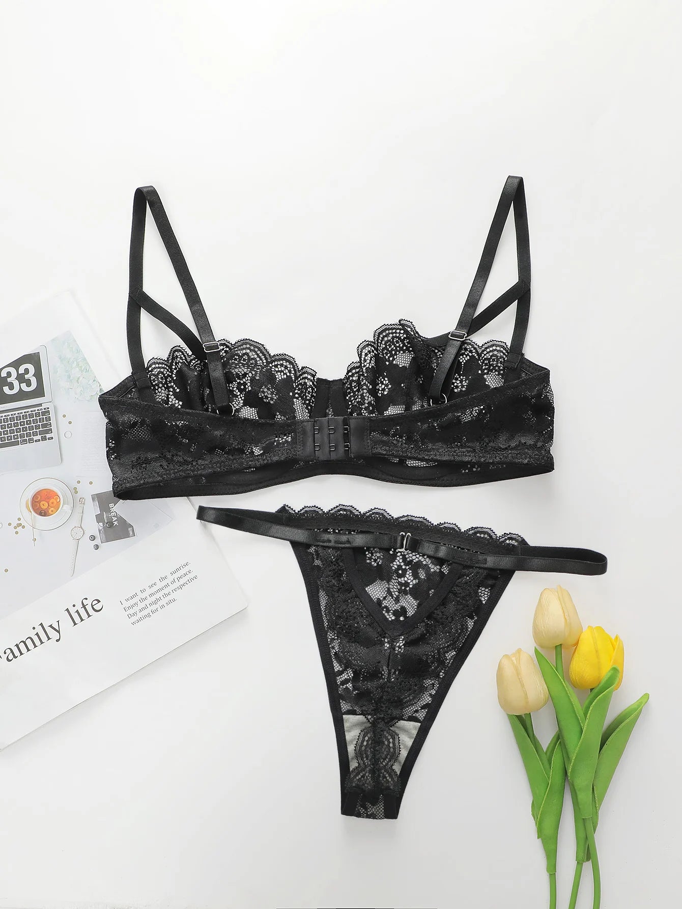 Lace Hollow 3/4 Push-Up Bra Set
