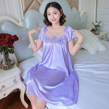 Ladies Ice Silk Medium Sleeve Nightgown