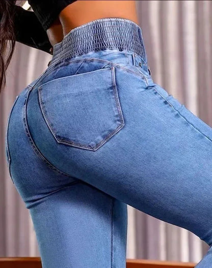 Elegant High Waist Button Jeans