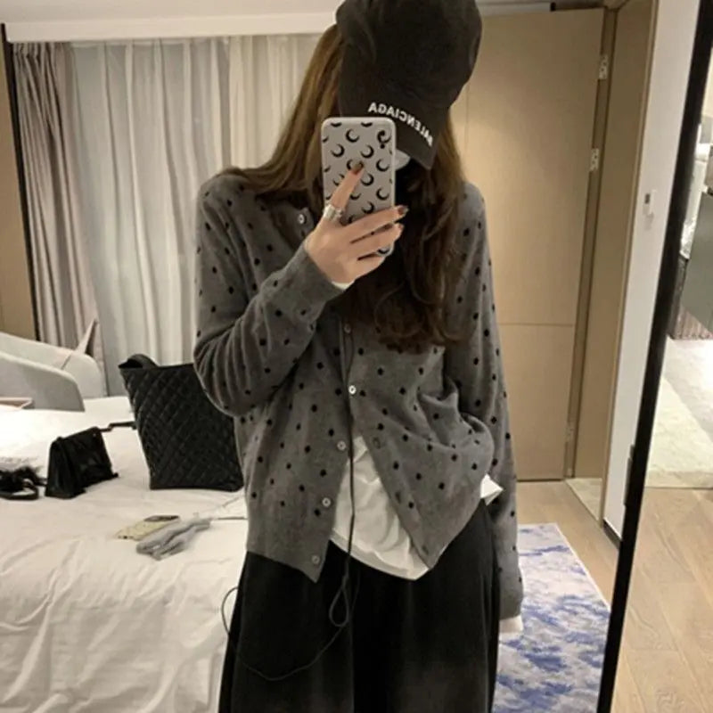 Polka Dot Knit Slim Cardigan