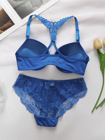 Black, Red & Blue Front Buckle Bra Set