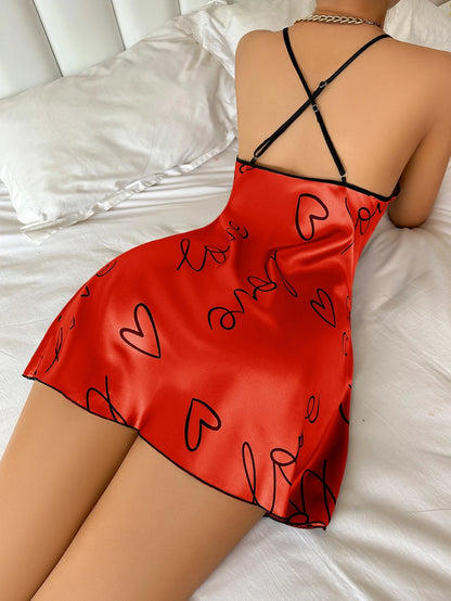 Heart Print Spaghetti Strap Nightdress