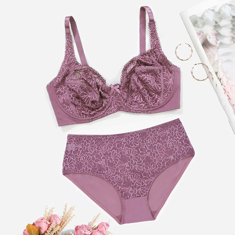 Plus Size Breathable Lace Lingerie Set