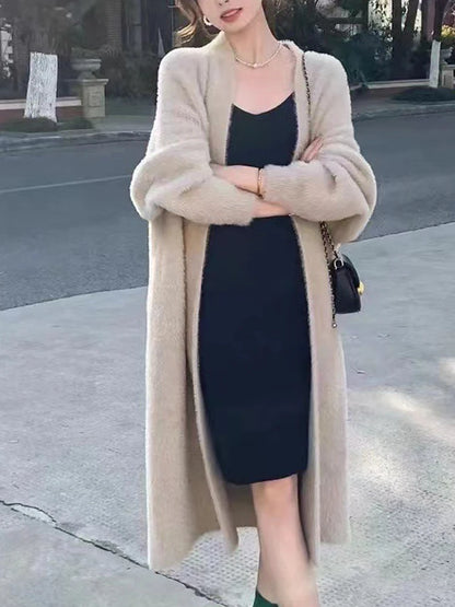 Warm Knee-Length Mink Fleece Cardigan