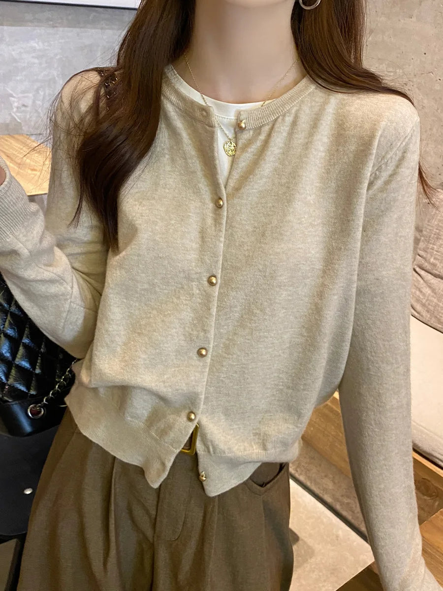 Korean Solid Color Knit Cardigan