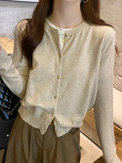 Korean Solid Color Knit Cardigan