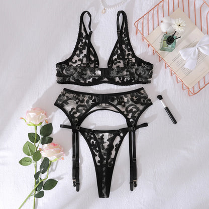 Deep V Embroidered Three-Piece Set