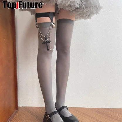 JK Black Punk Stockings & Garter Set