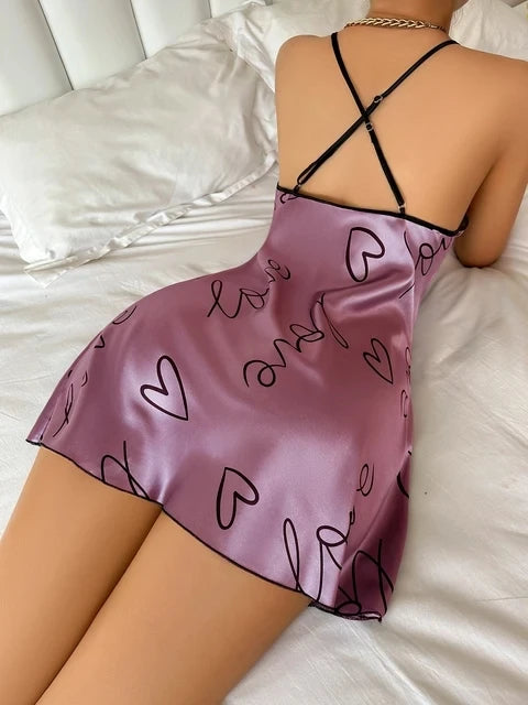 Heart Print Spaghetti Strap Nightdress