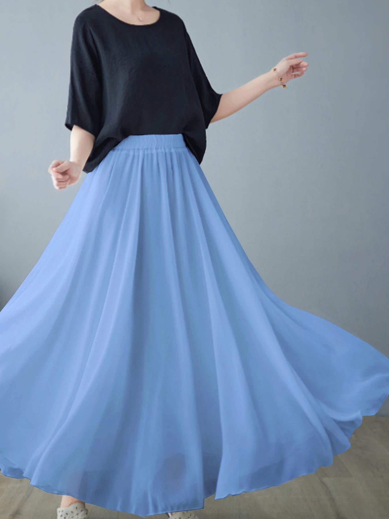 Women's High-Waist Chiffon A-Line Skirt