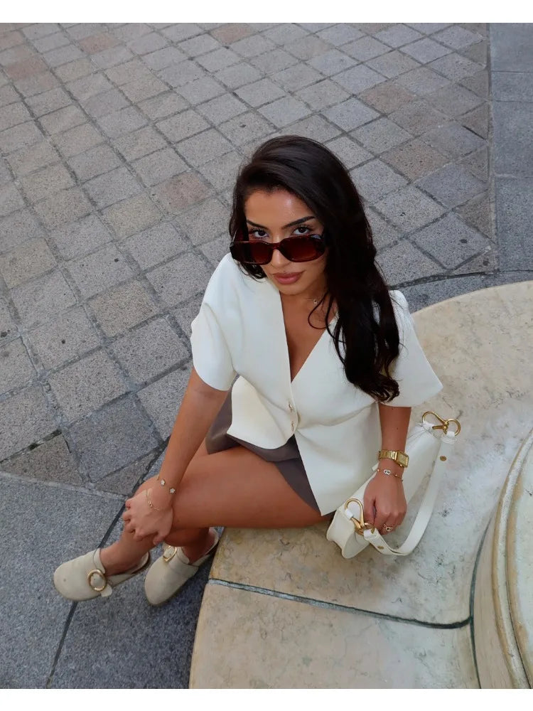 Women Short Sleeve V-neck Vests Top