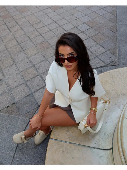Women Short Sleeve V-neck Vests Top