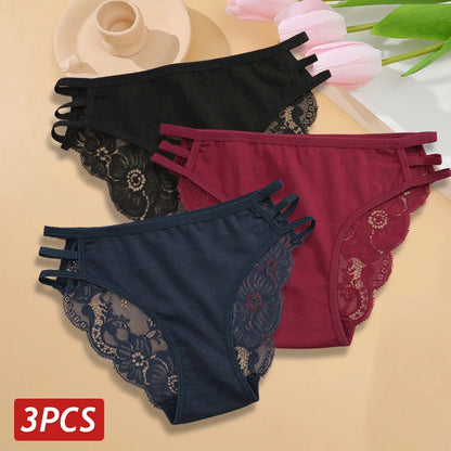3PC Floral Lace Low-Rise Panty Set
