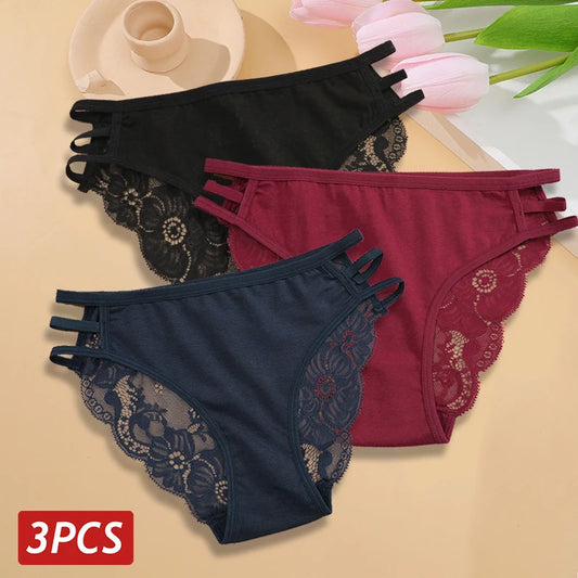 3PC Floral Lace Low-Rise Panty Set