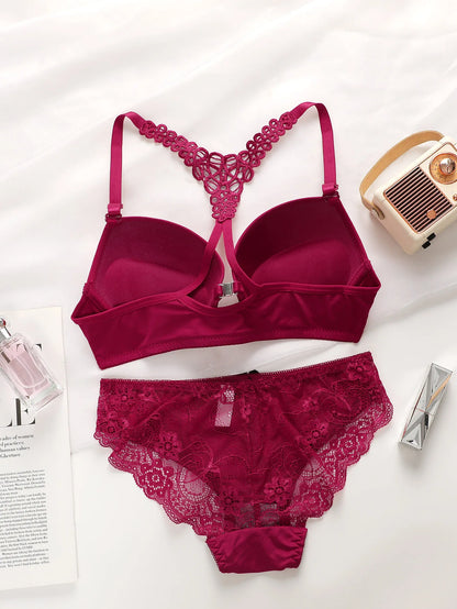Black, Red & Blue Front Buckle Bra Set