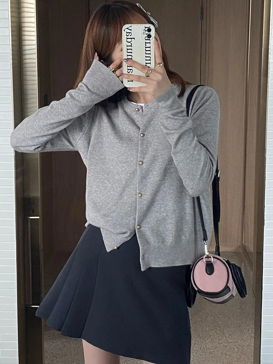 Korean Solid Color Knit Cardigan