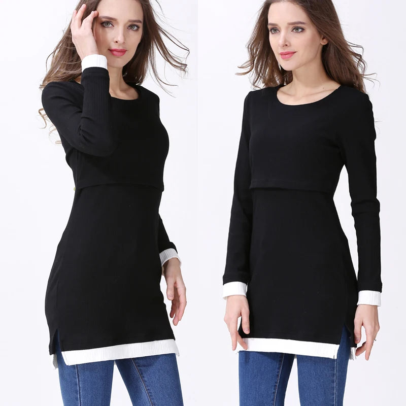 High Collar Long Sleeve Nursing Top