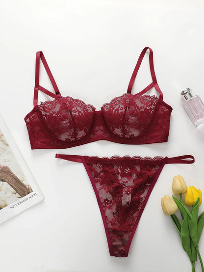 Lace Hollow 3/4 Push-Up Bra Set