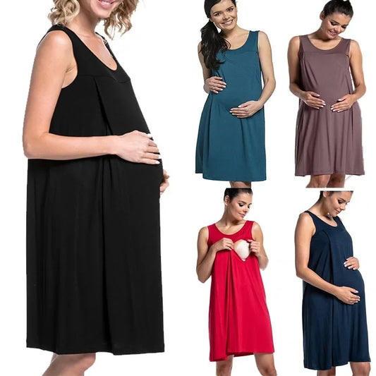 Solid Color Nursing Dress